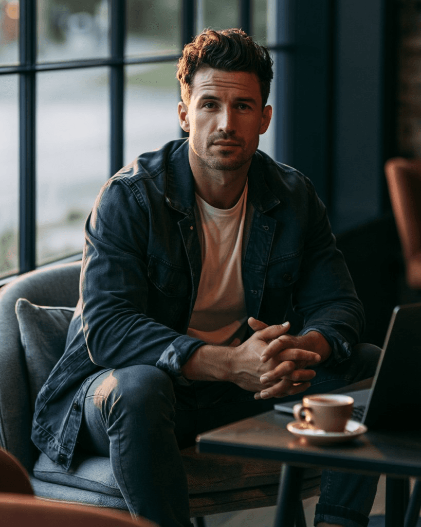 Executive working on a laptop in a café
