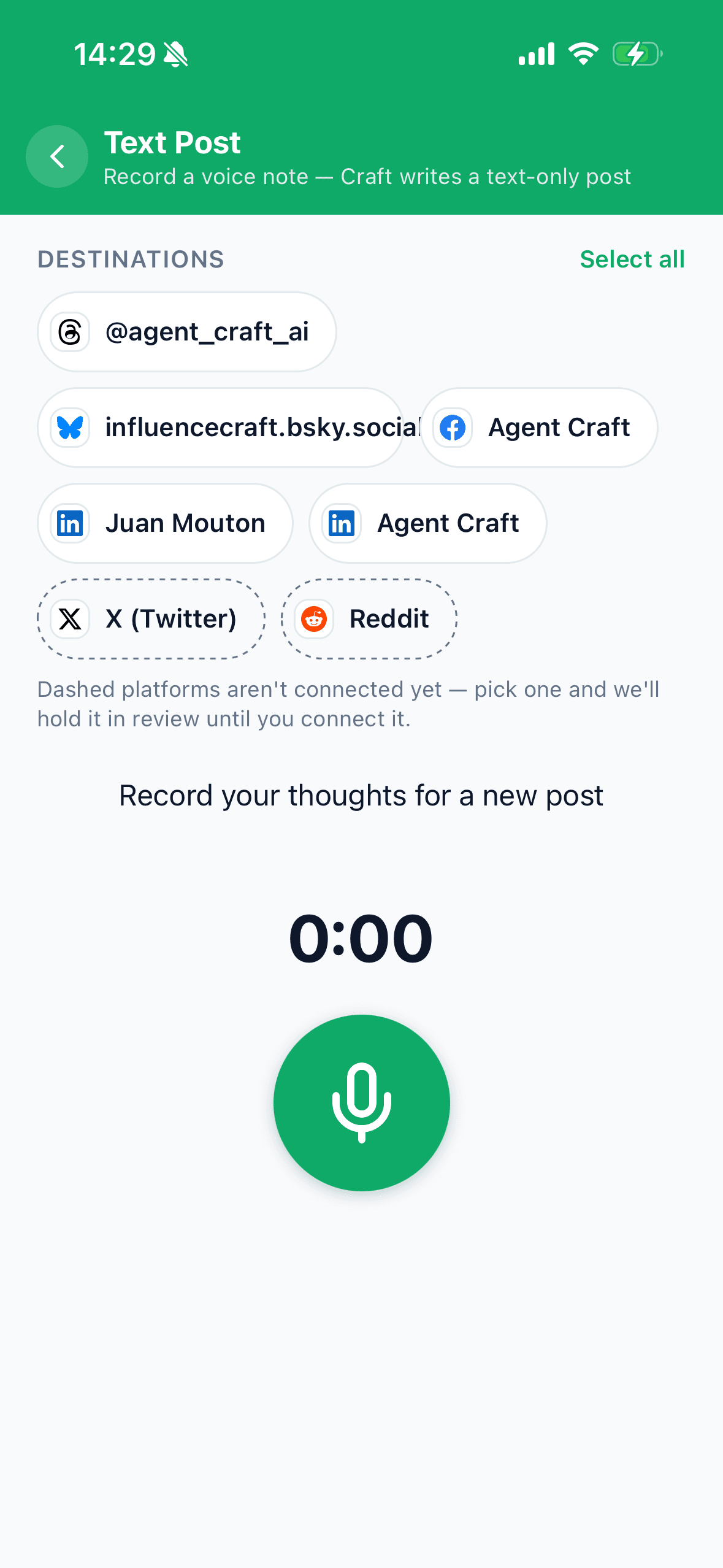 Recording a voice note on the Agent Craft mobile app